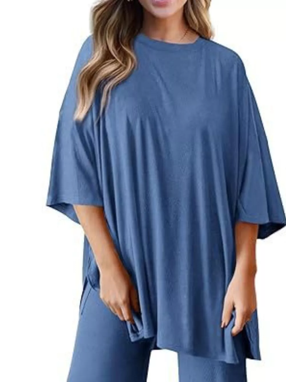 Slit Round Neck Top and Pants Set, image 4