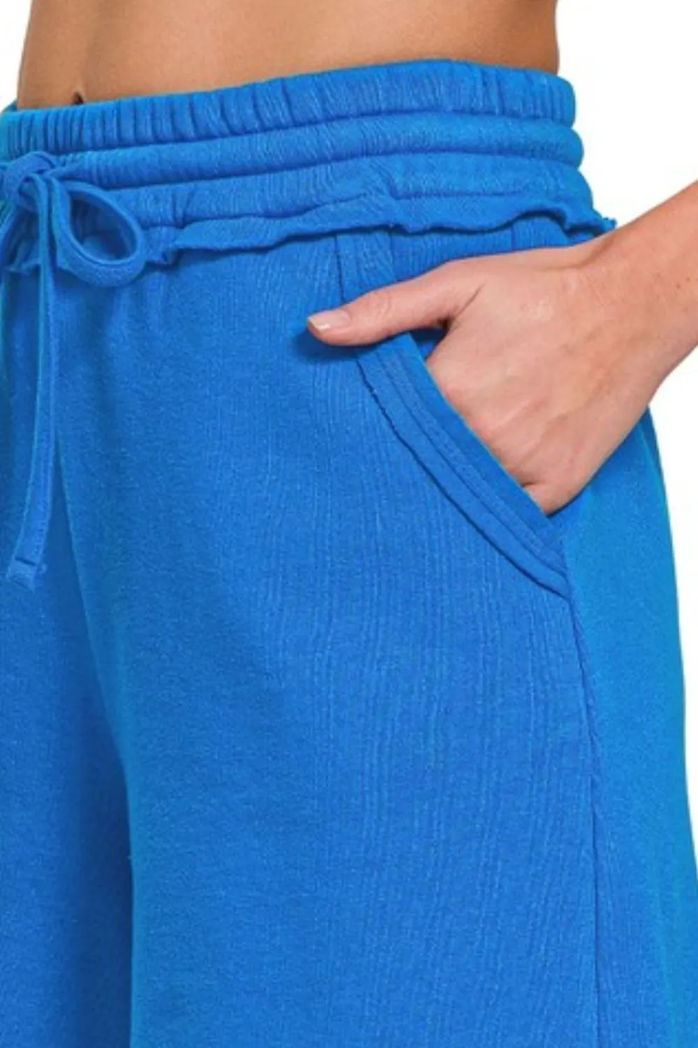 Fleece Raw Hem Shorts With Draw String, image 2