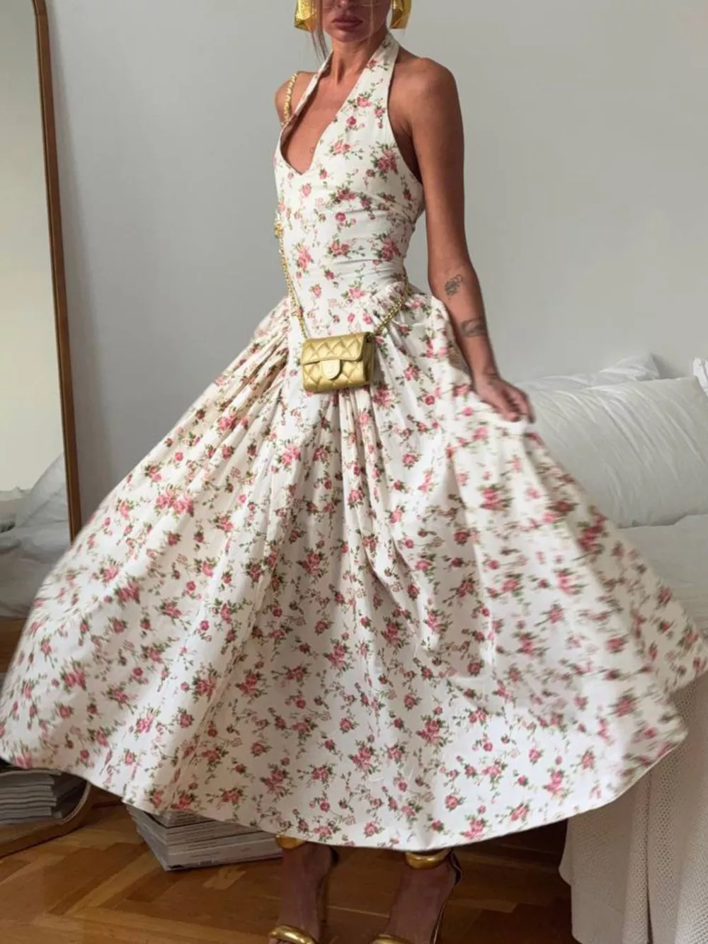 Floral Print Halter Neck Midi Dress, image 2