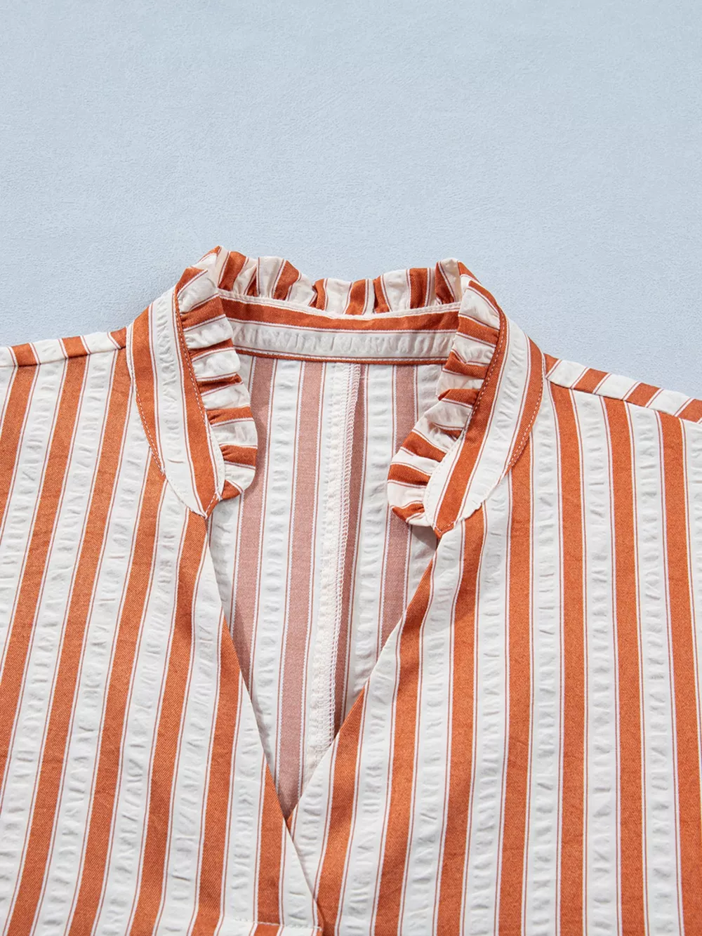 Stripe Pinched V Neck Turn-up Cuffs Shift Mini Dress, image 12
