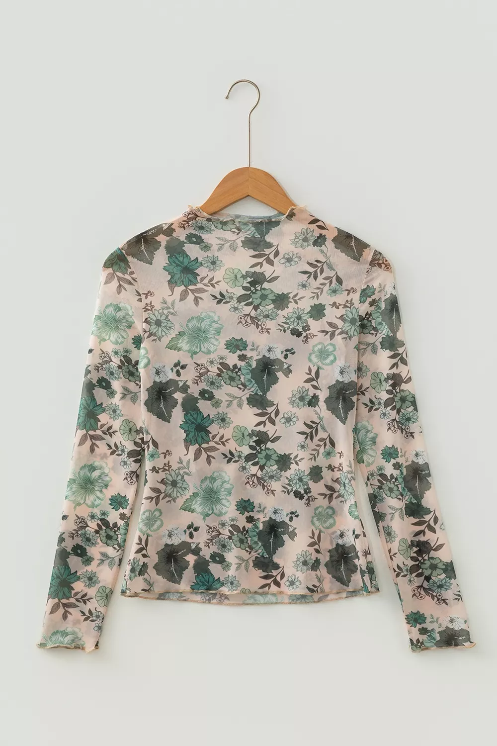 Floral Print Mesh Mock Neck Long Sleeve Top, image 3