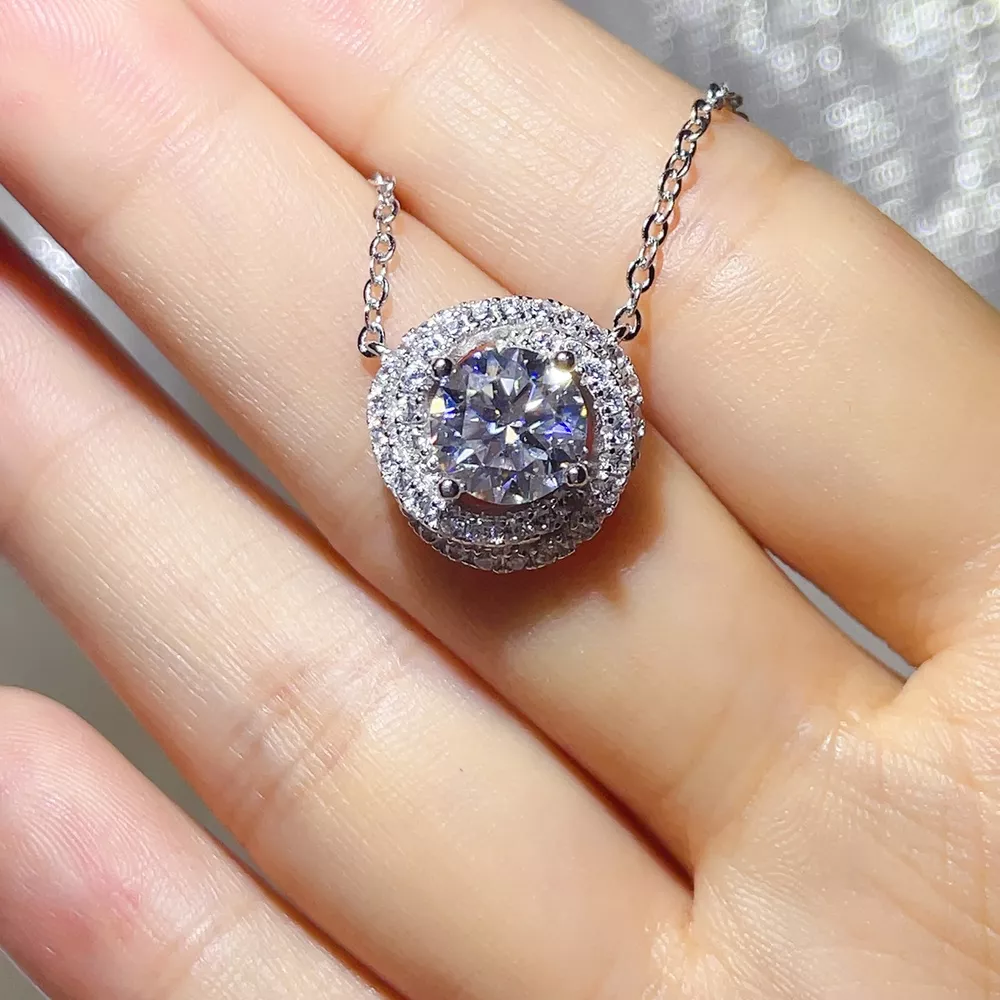 2 Carat 925 Sterling Silver Moissanite Pendant Necklace, image 3