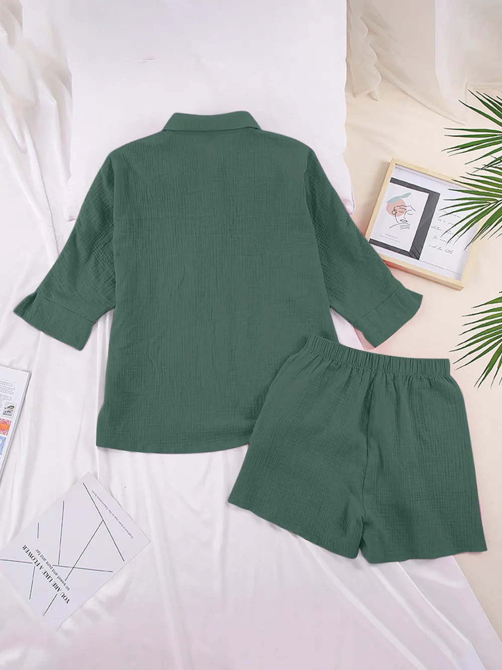 Texture Button Up Shirt and Shorts Set, image 27
