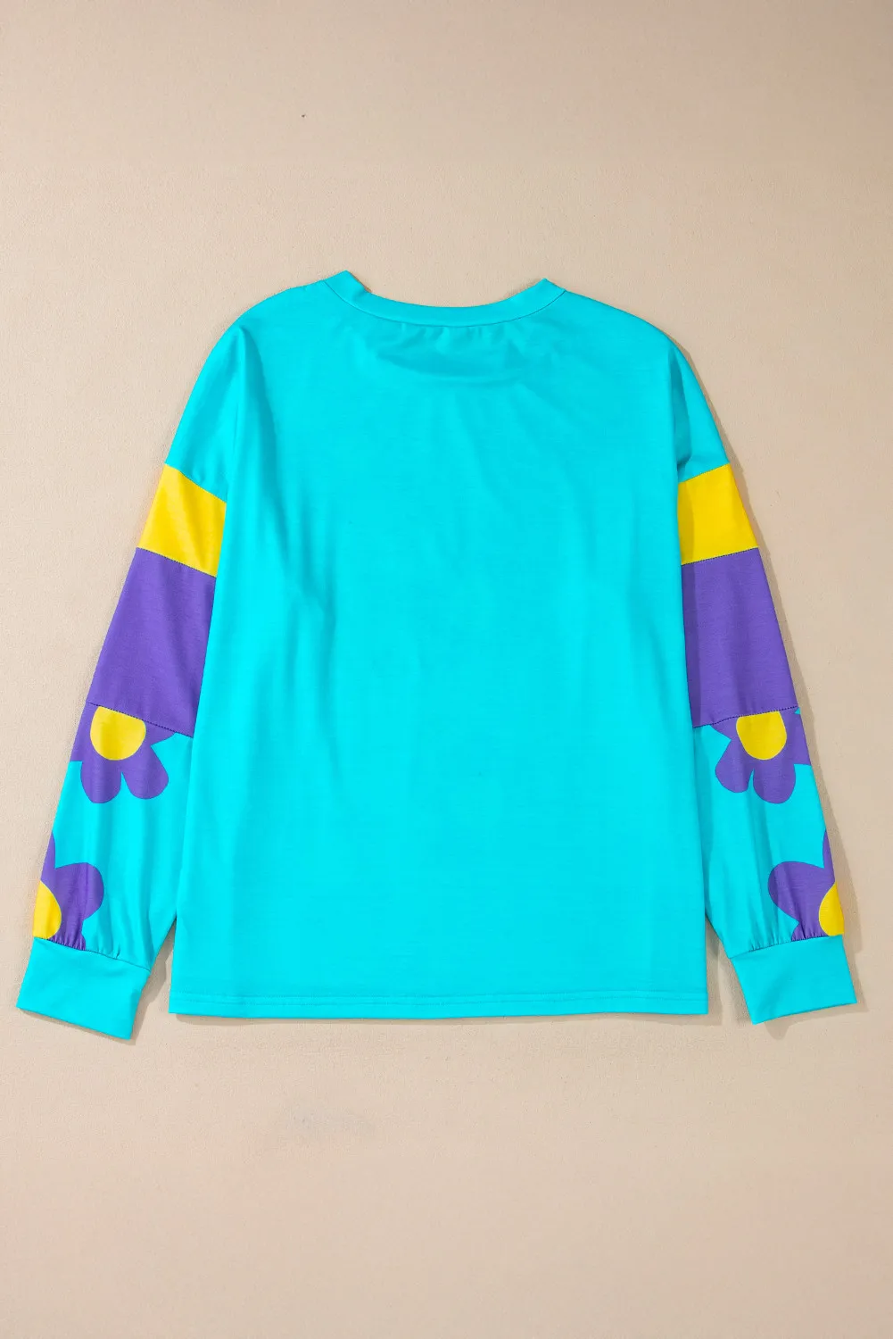 Contrast Flower Round Neck Long Sleeve Blouse, image 3