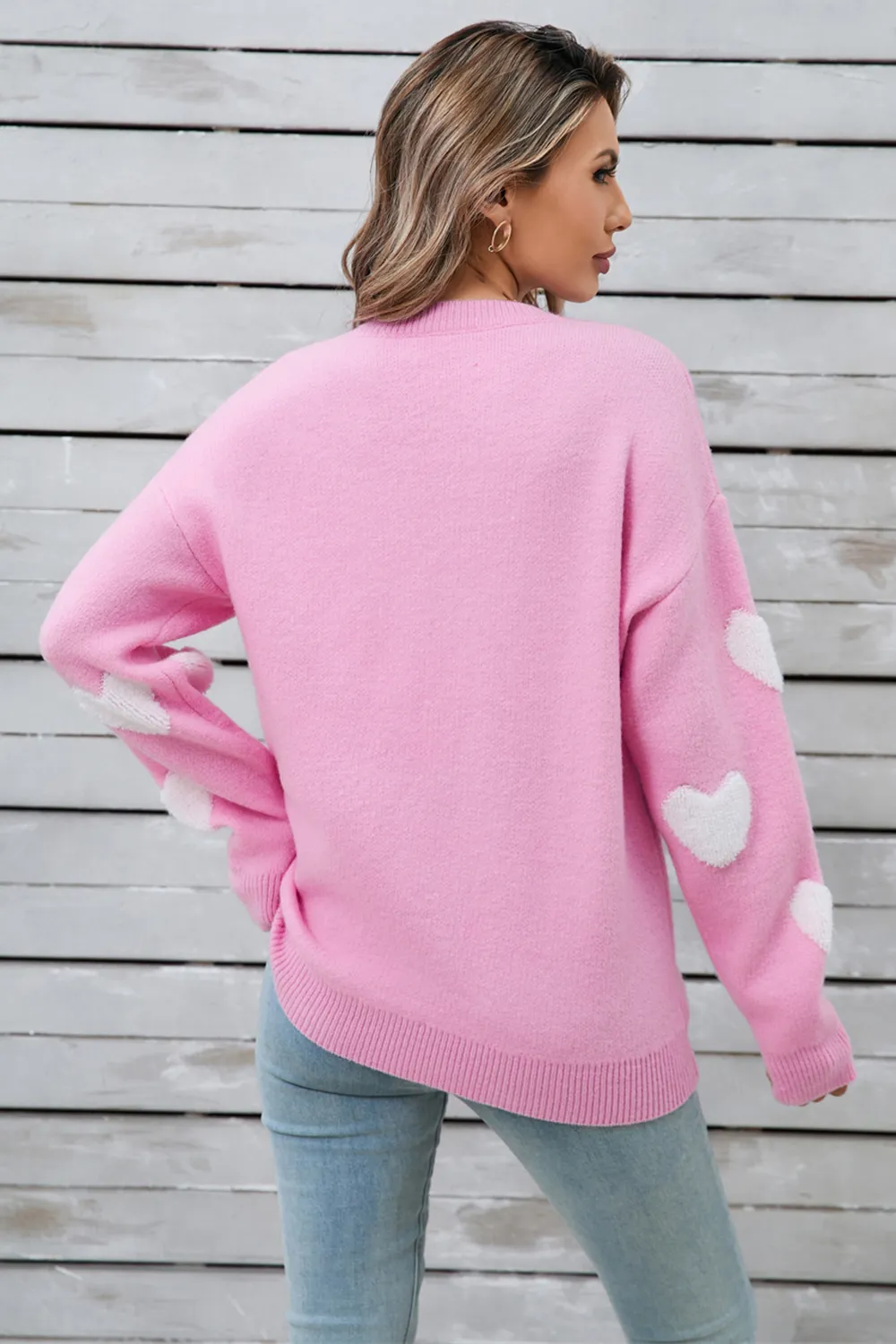 Heart Round Neck Long Sleeve Sweater, image 9
