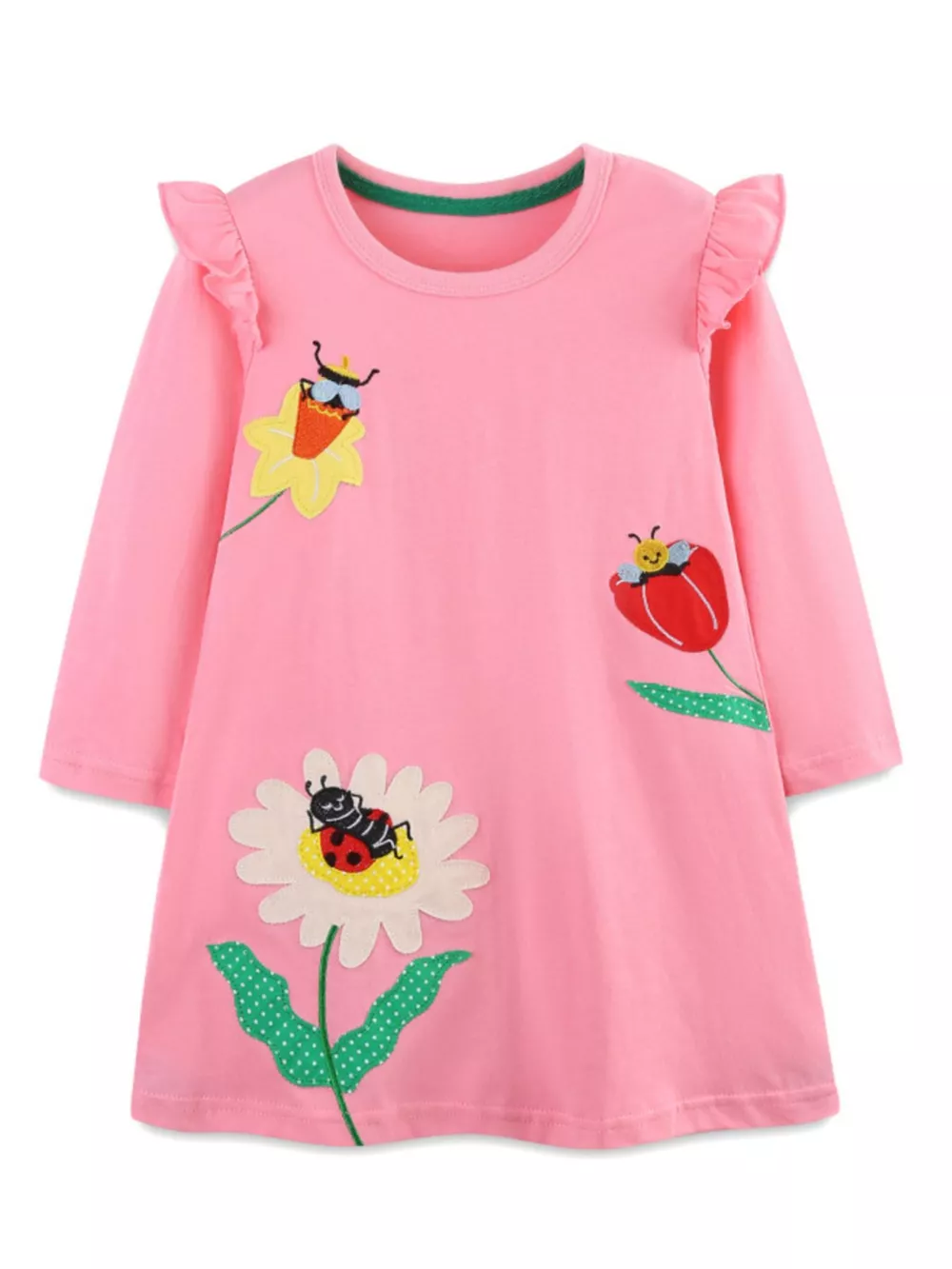 Children's Insect and Flower Appliques Long-Sleeve Dress, image 2