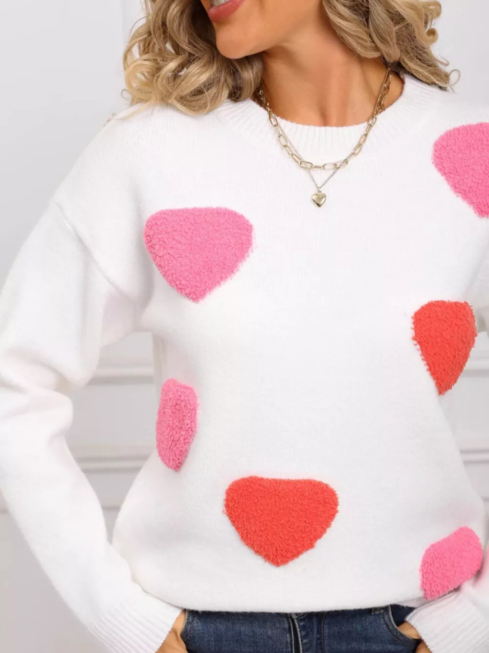 Valentine's Day Heart Pattern Long Sleeve Sweater, image 8