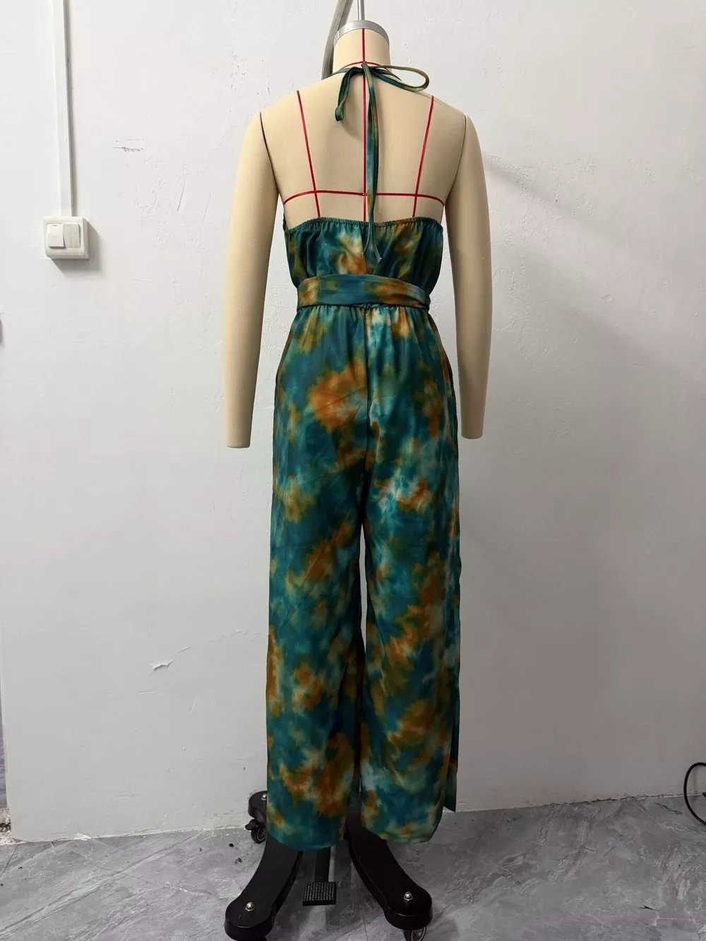 Full Size Tie-Dye Halter Neck Wide-Leg Jumpsuit Plus Size, image 6