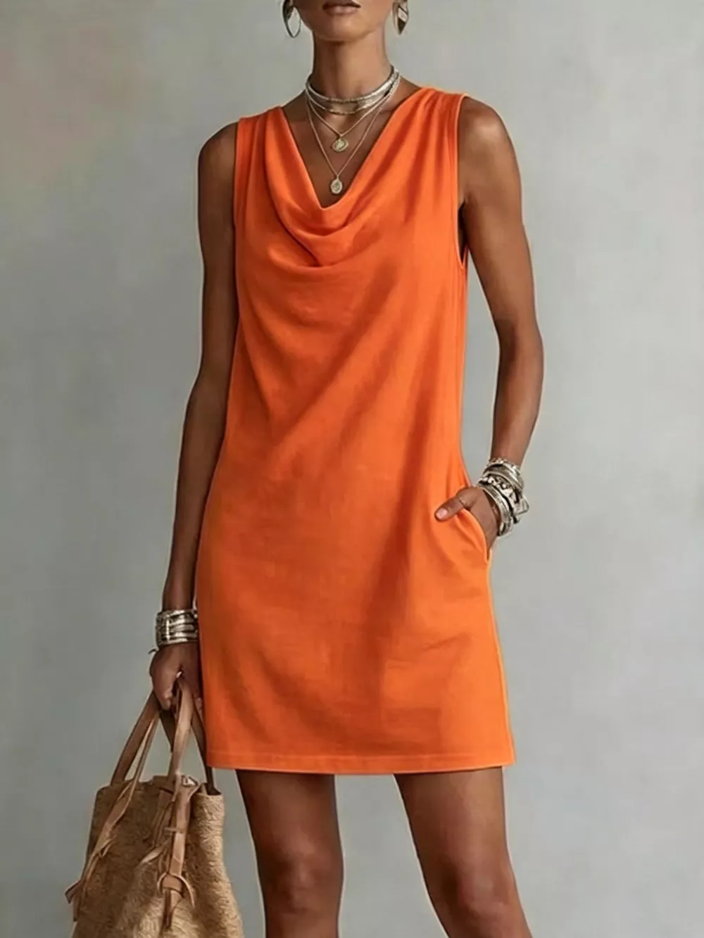 Full Size Sleeveless Cowl Neck Mini Dress Plus Size, image 8