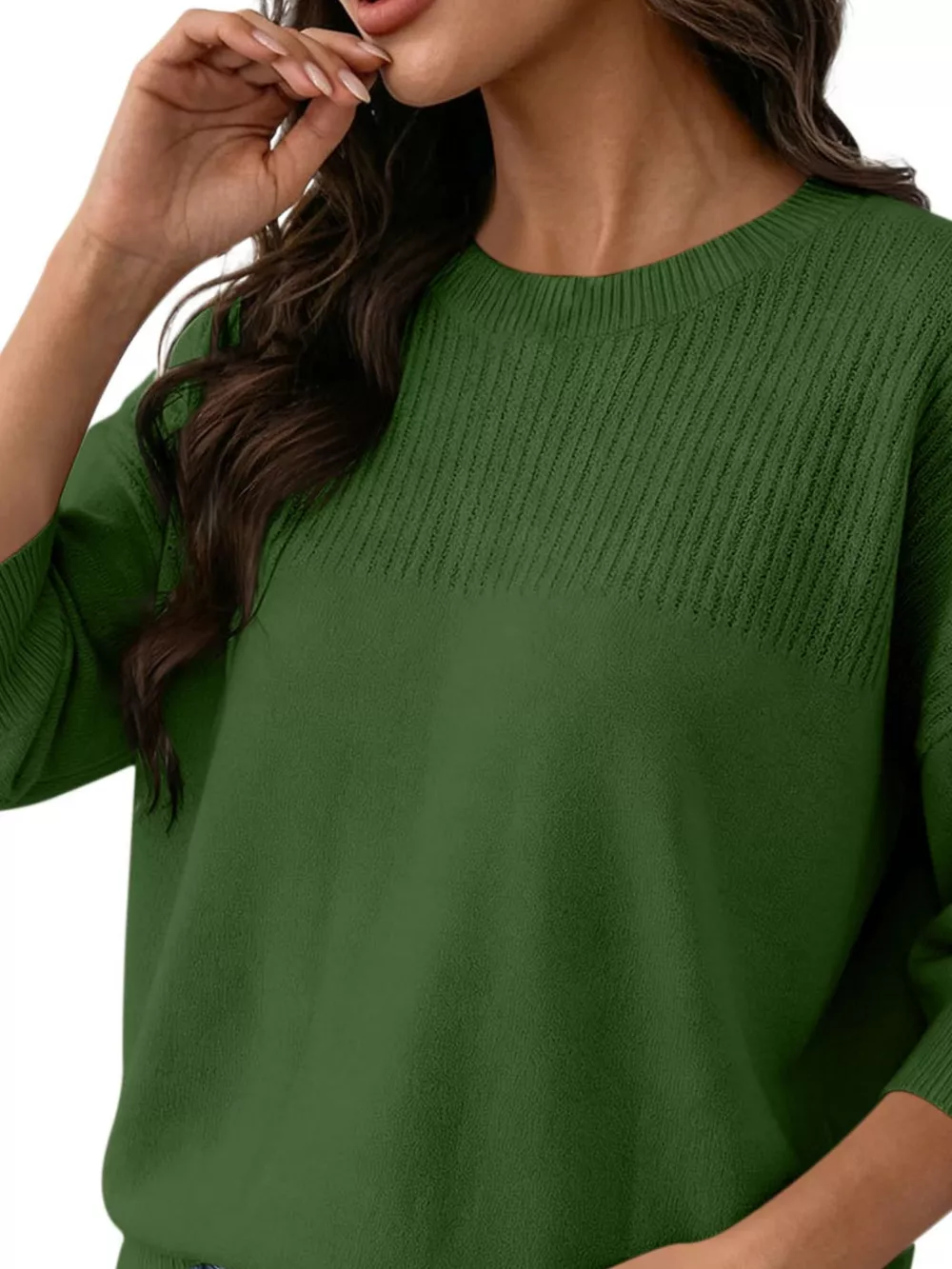 Elegant Crew Neck Eyelet Ribbed Sweater, image 20