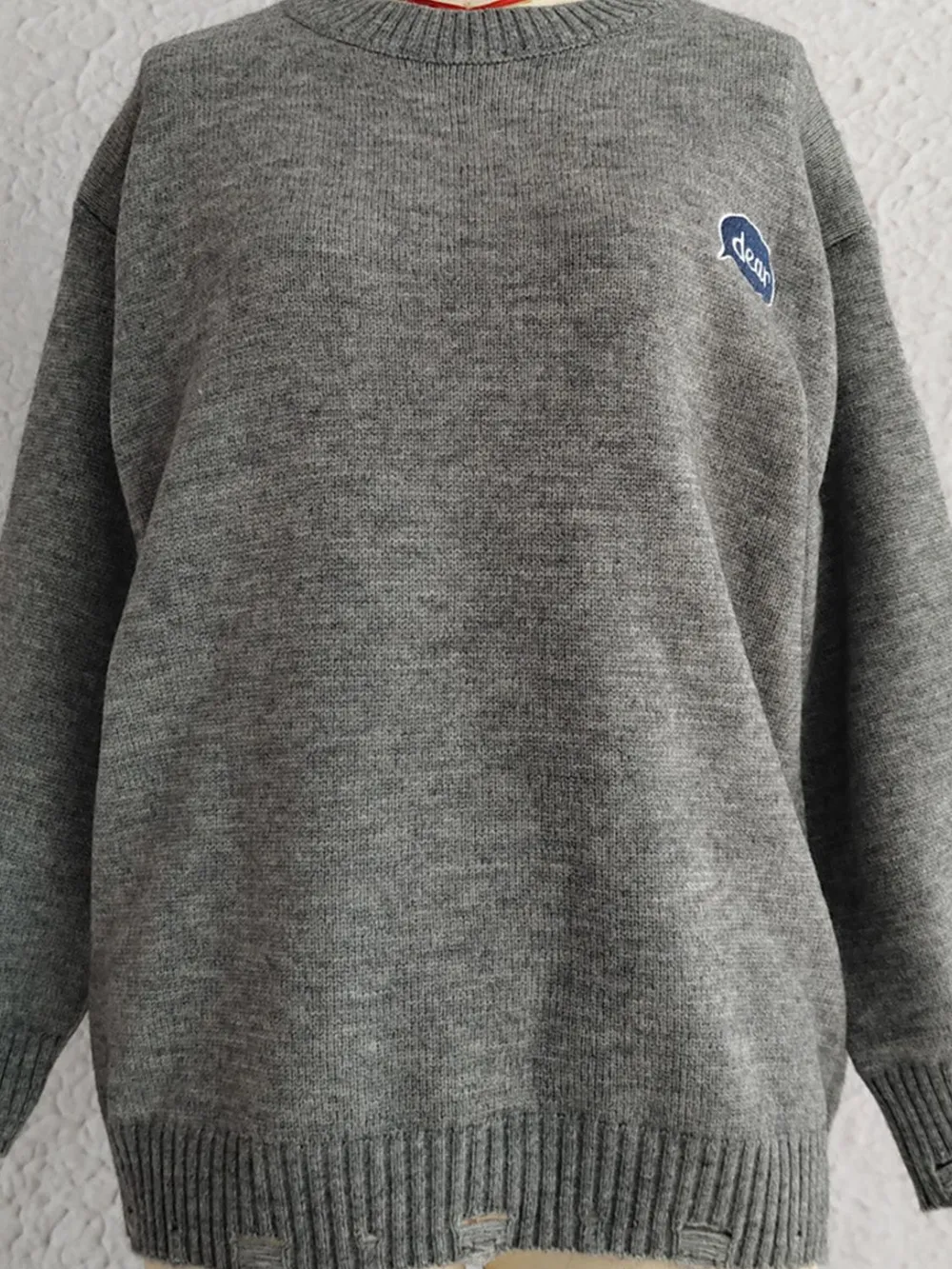 Embroidered Round Neck Dropped Shoulder Sweater, image 6