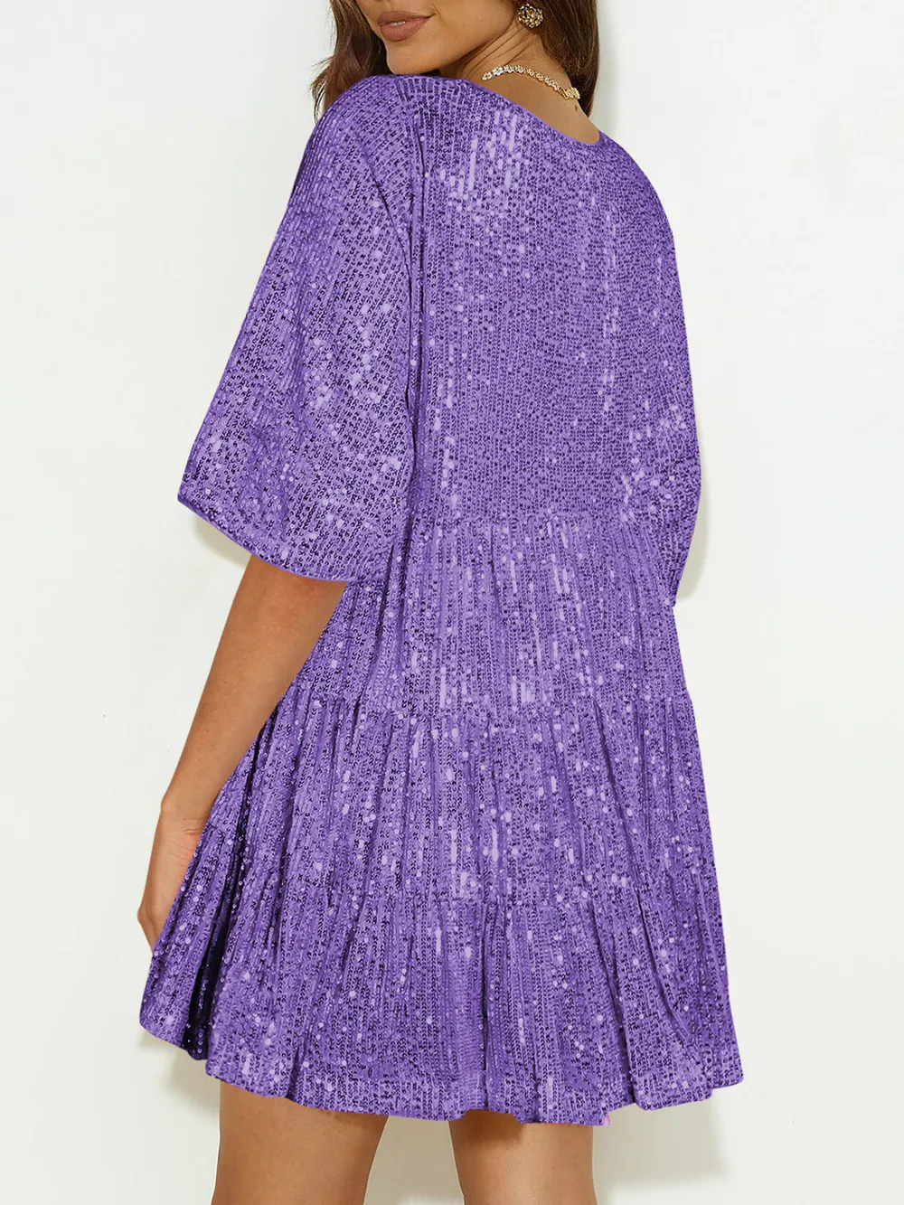 Sequin Round Neck Half Sleeve Mini Dress, image 11