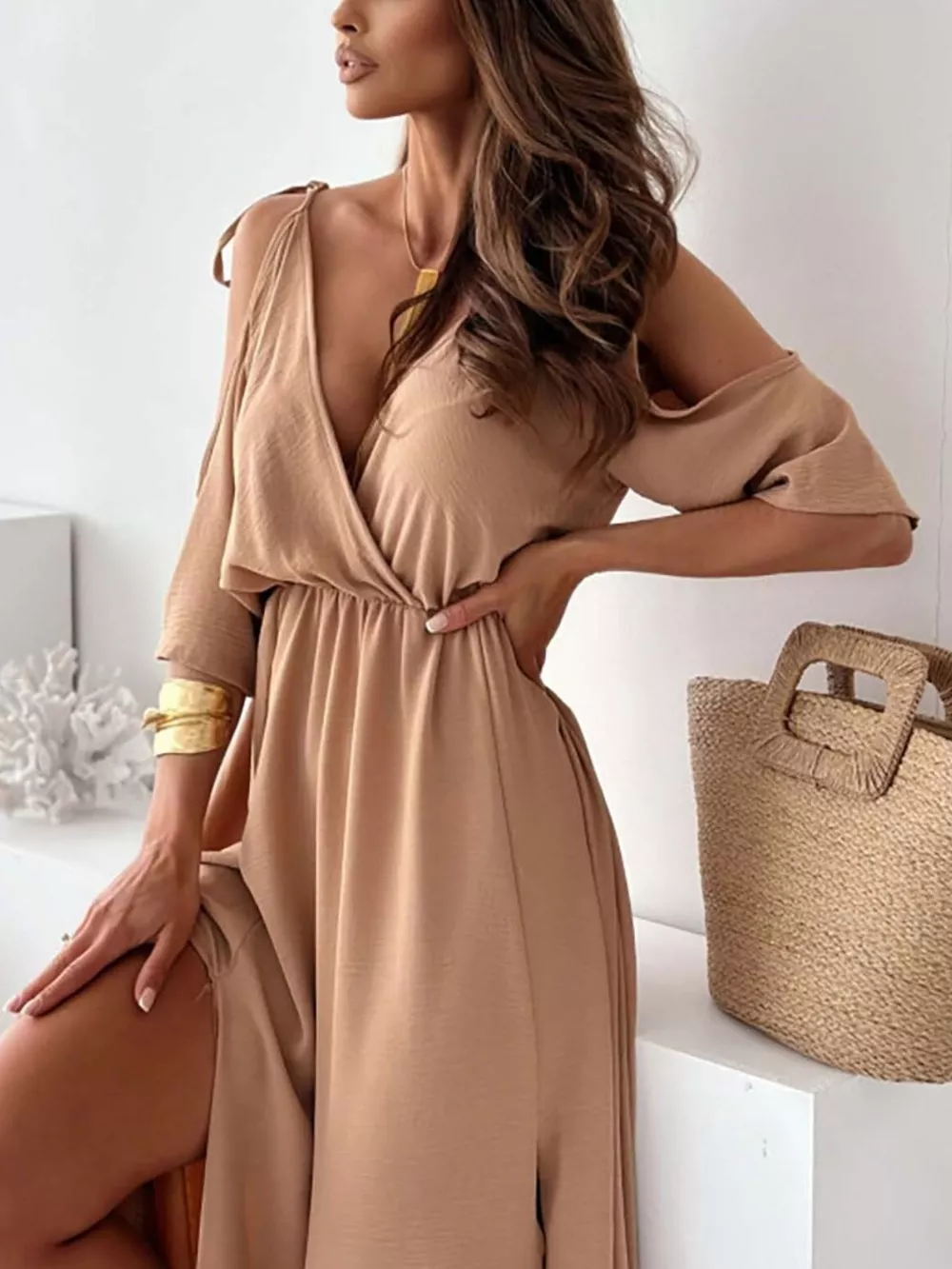 Slit Cold Shoulder Maxi Dress, image 12