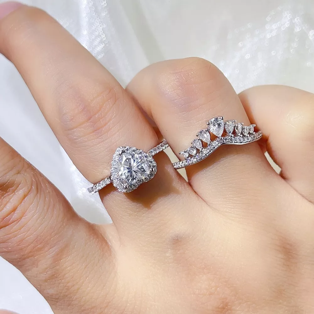 2 Carat 925 Sterling Silver Moissanite Ring Set, image 4