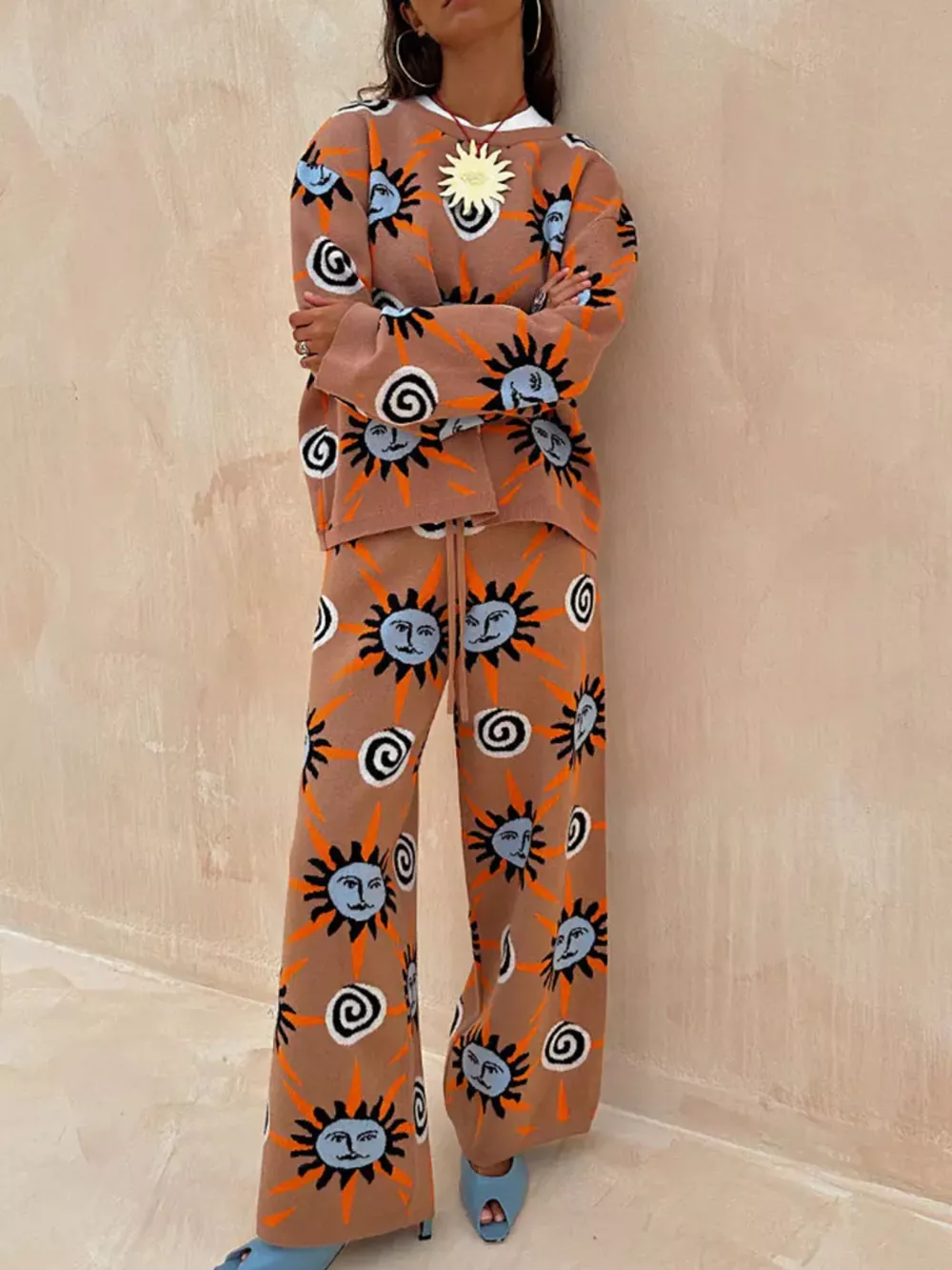 Sun Graphic Top & Cardigan and Pants 3-Piece Sweater Set, image 2
