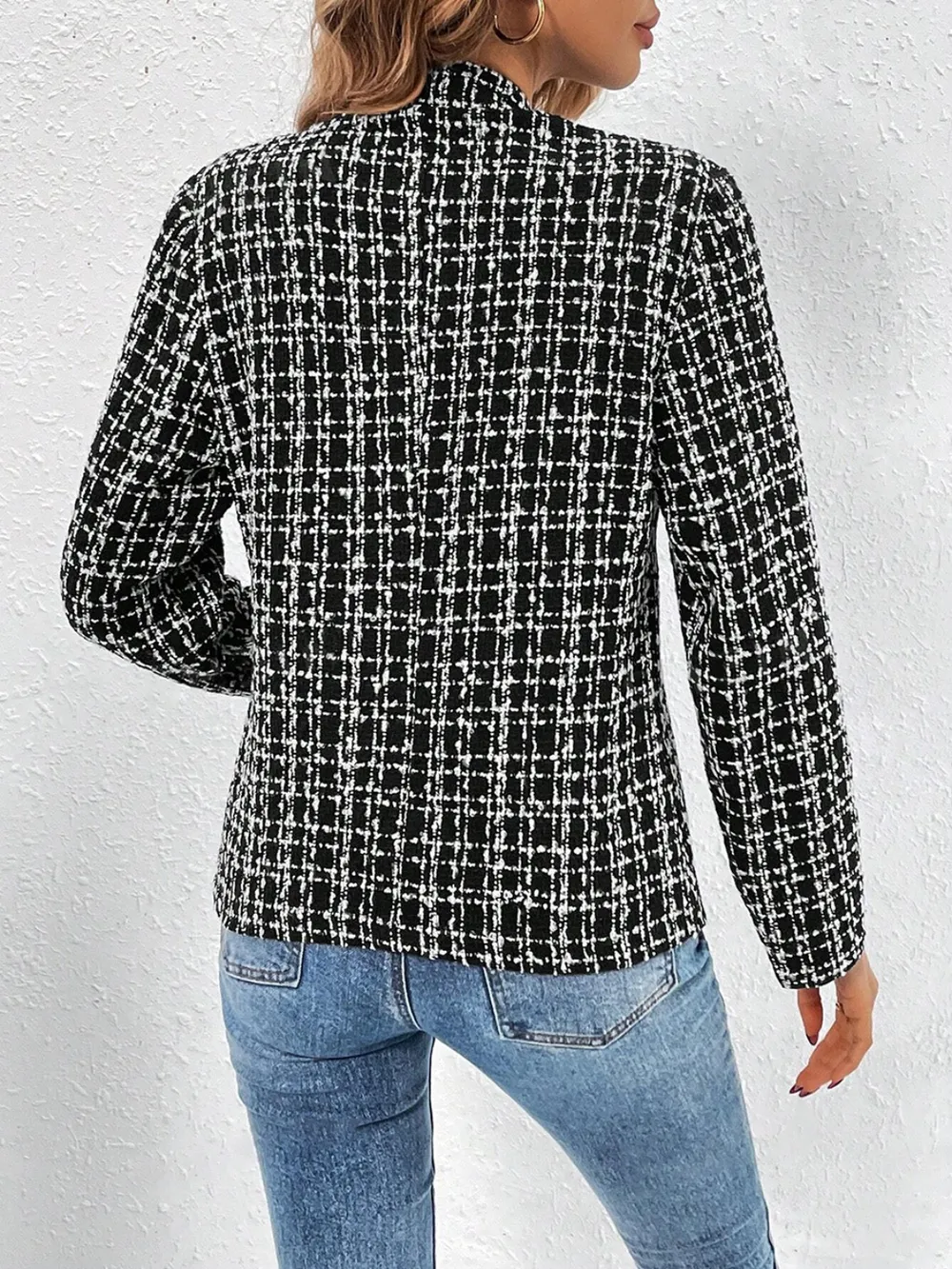 Plaid Open Front Long Sleeve Jacket, image 7
