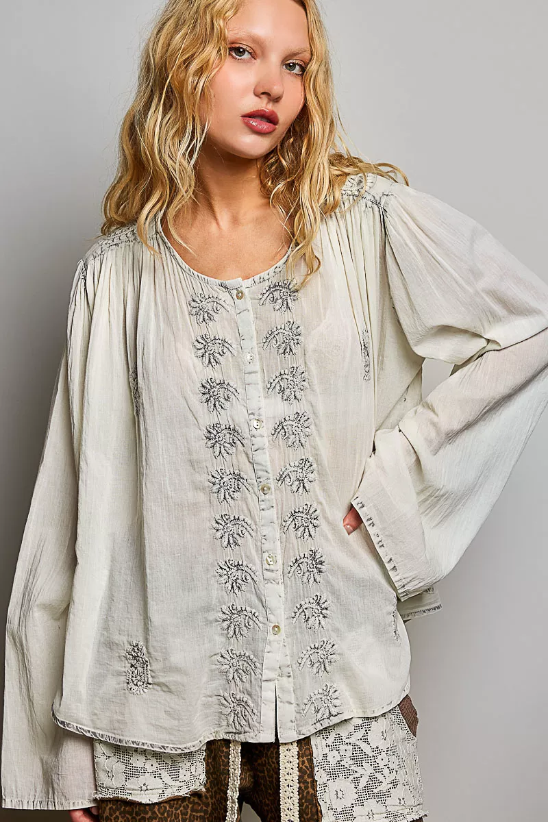 POL Embroidered Button Front Woven Shirt, image 4