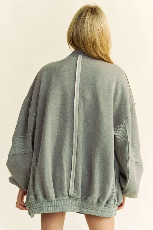 Exposed Seam Zip Up Dropped Shoulder Jacket, image 3