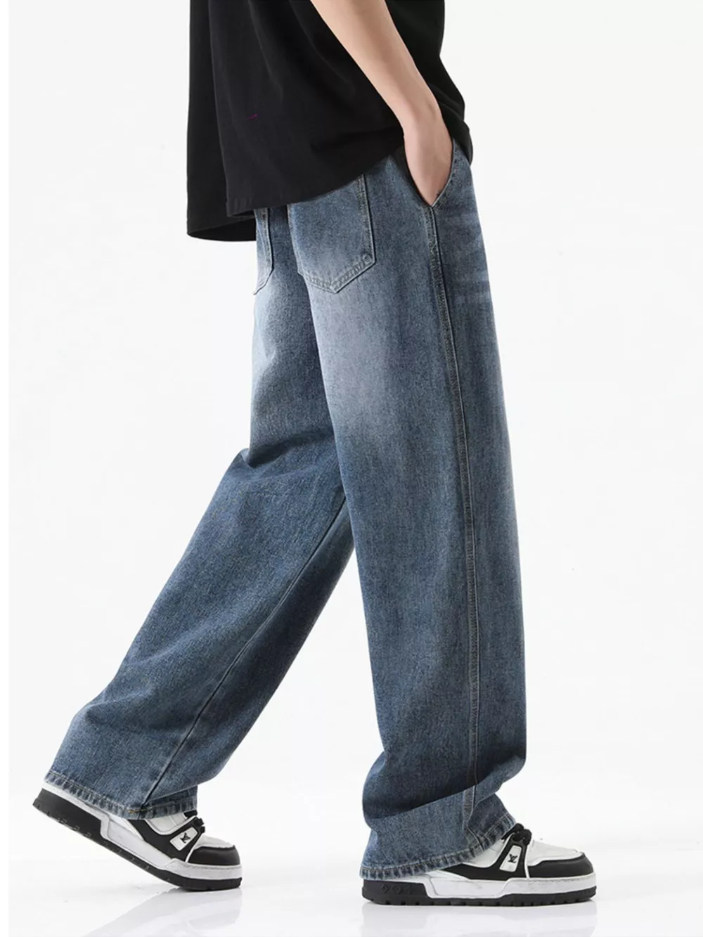 Men's Full Size Drawstring Wash Wide Leg Jeans Plus Size, image 4