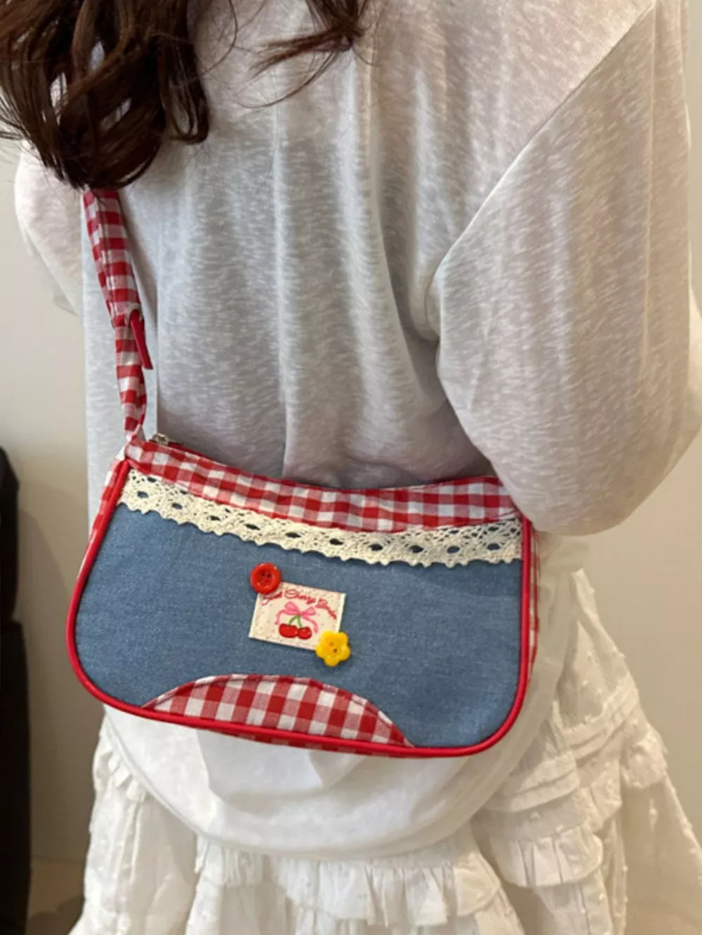 Cherry Plaid Strap Crossbody Bag, image 9