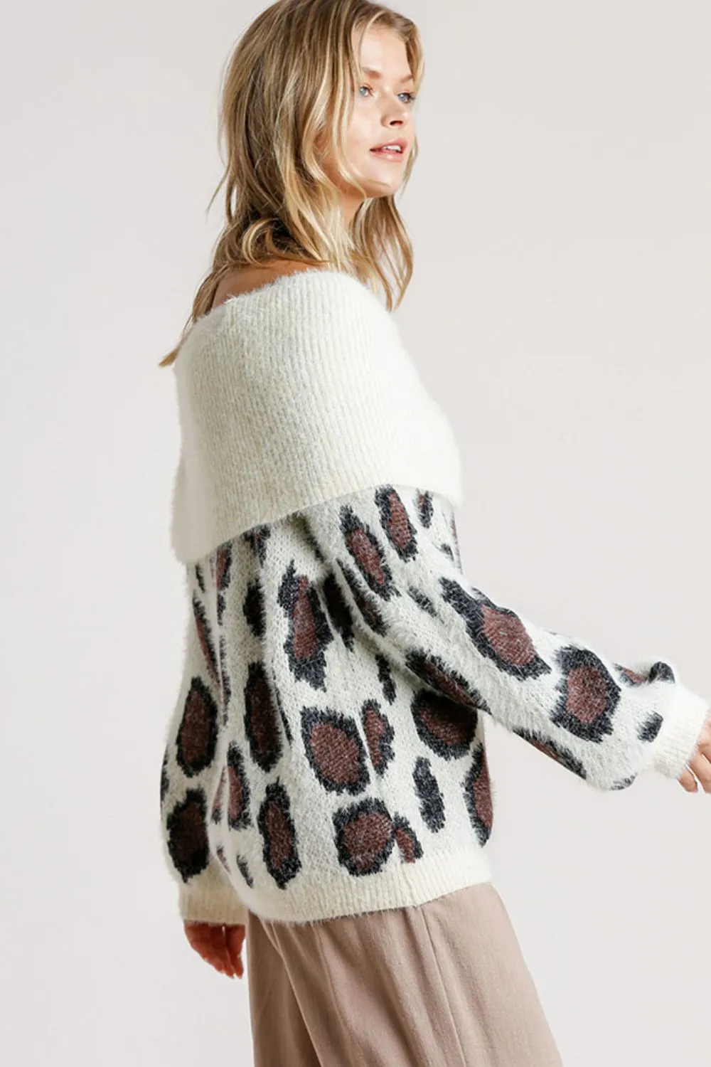 Full Size Leopard Off-Shoulder Long Sleeve Sweater Plus Size, image 2