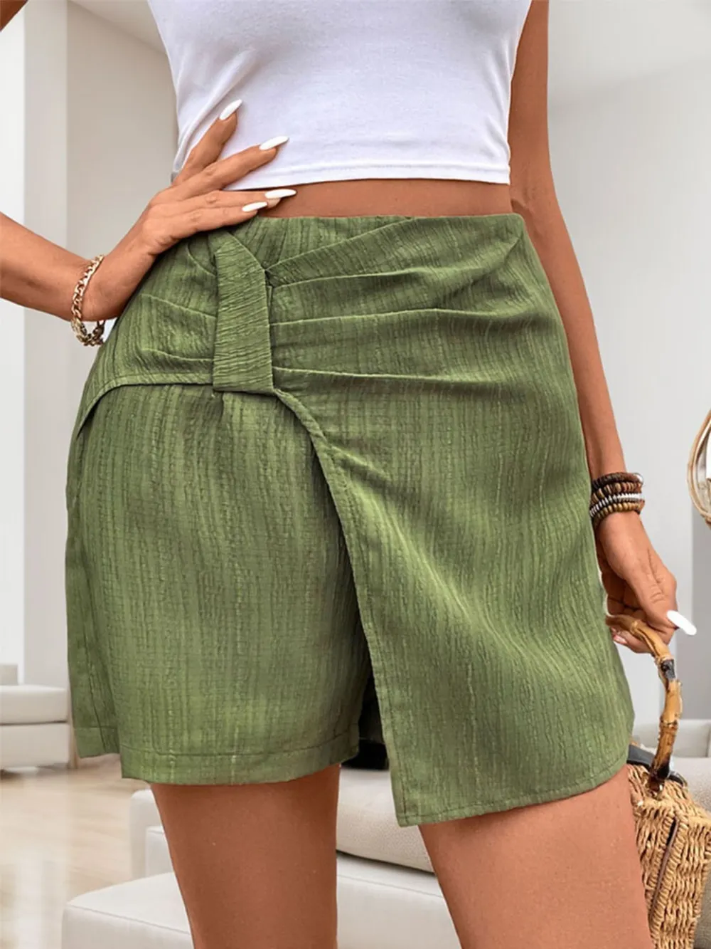 Ruched High Rise Shorts with Back Zipper, image 5