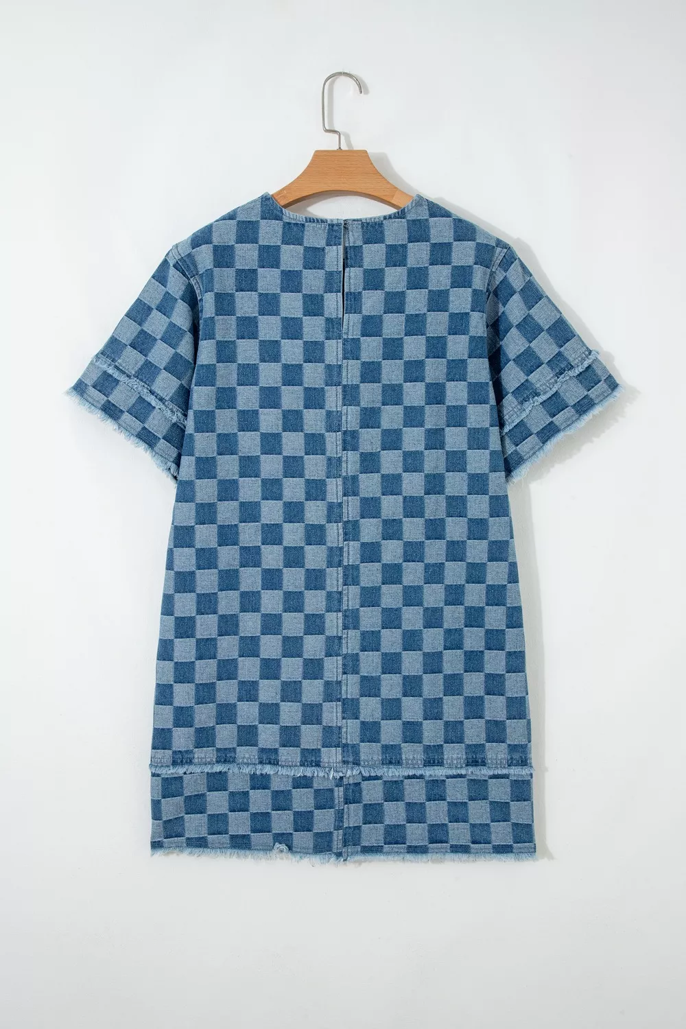 Frayed Hem Checkered Denim Mini Dress, image 6