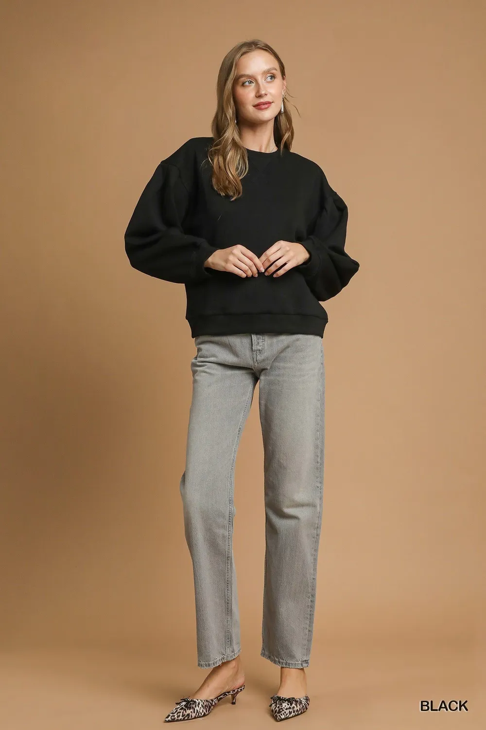 Round Neck Sweatshirt with Pleated Detail, image 3