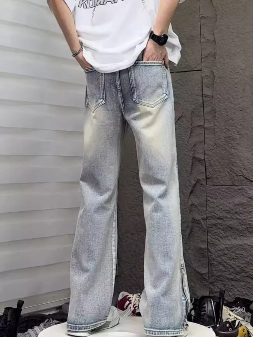 Men's Full Size Vintage Wash Wide Leg Jeans Plus Size, image 3