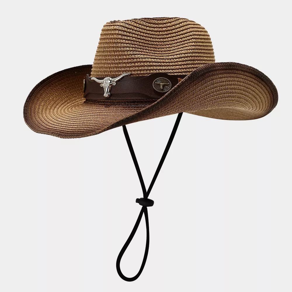 Bull Skull Straw Cowboy Hat