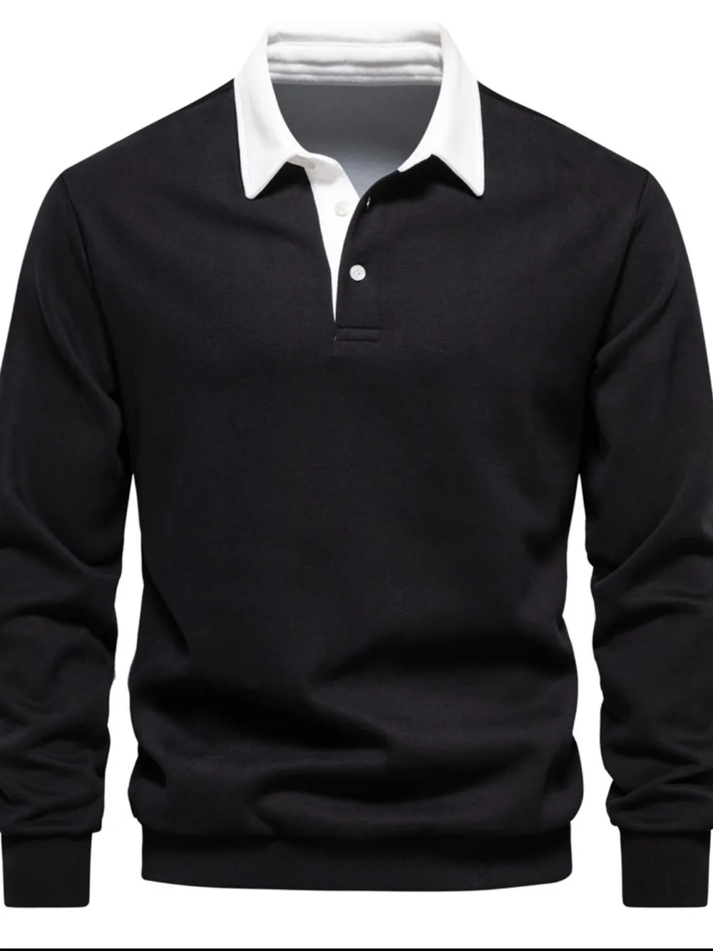 Men's Quarter Button Collared Neck Long Sleeve Polo, image 6
