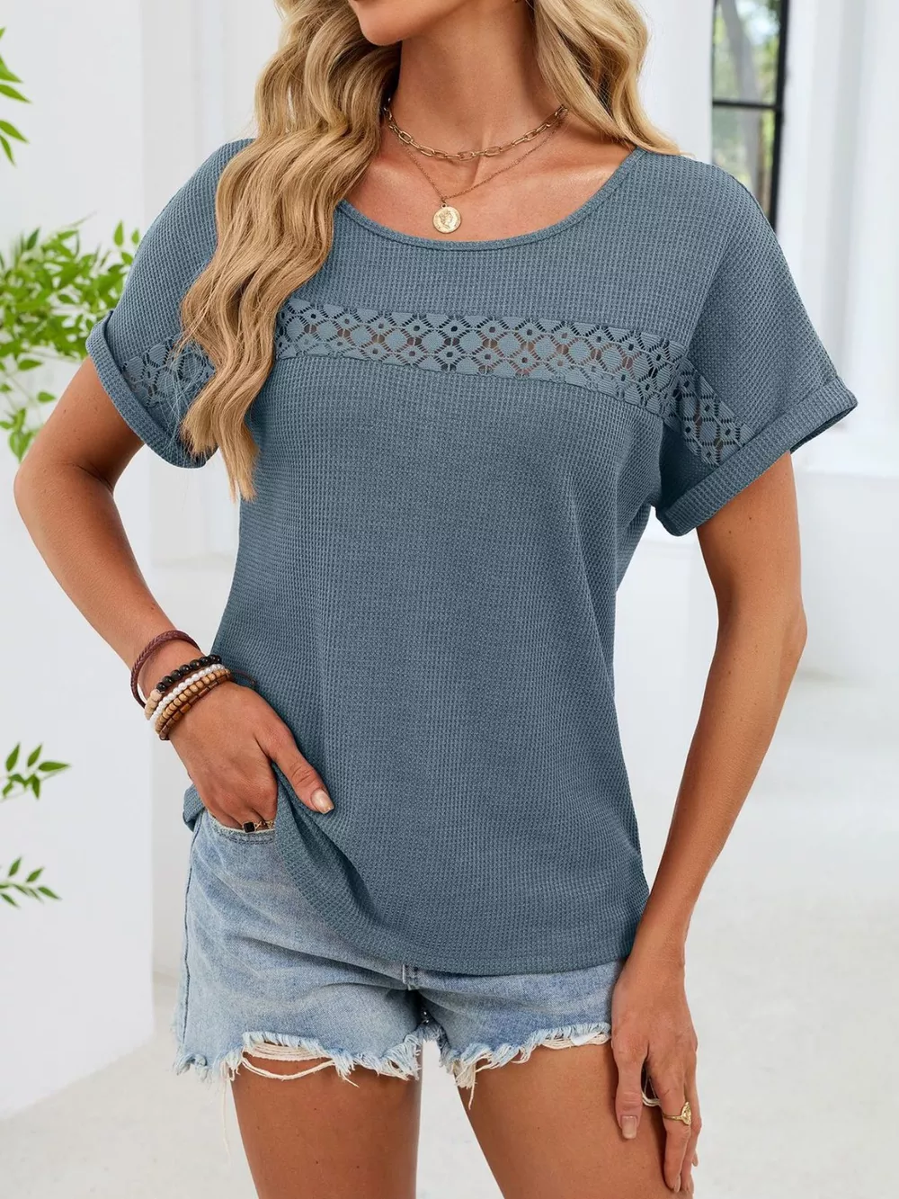 Lace Trim Short Sleeve T-Shirt, image 6