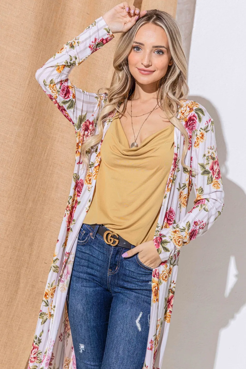 Floral Kimono Open Front Longline Cardigan, image 5