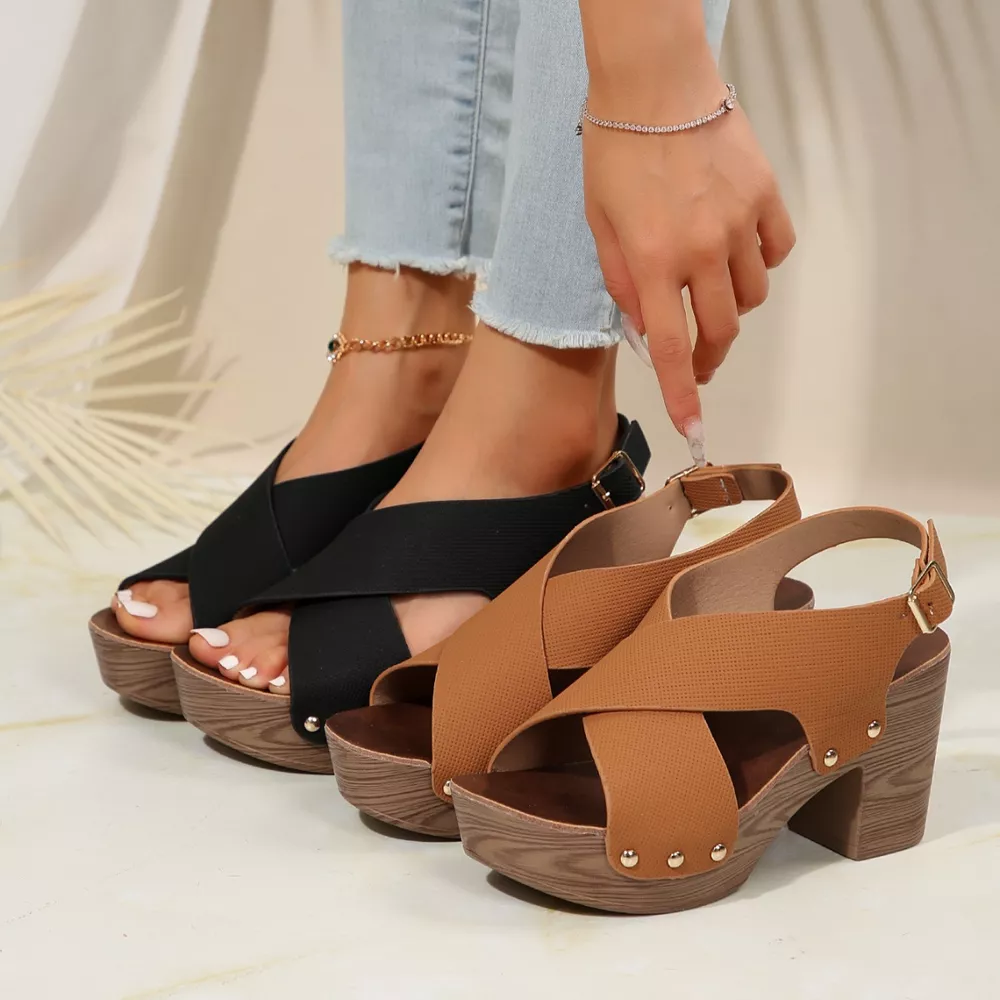 Crisscross Block Heels Sandals