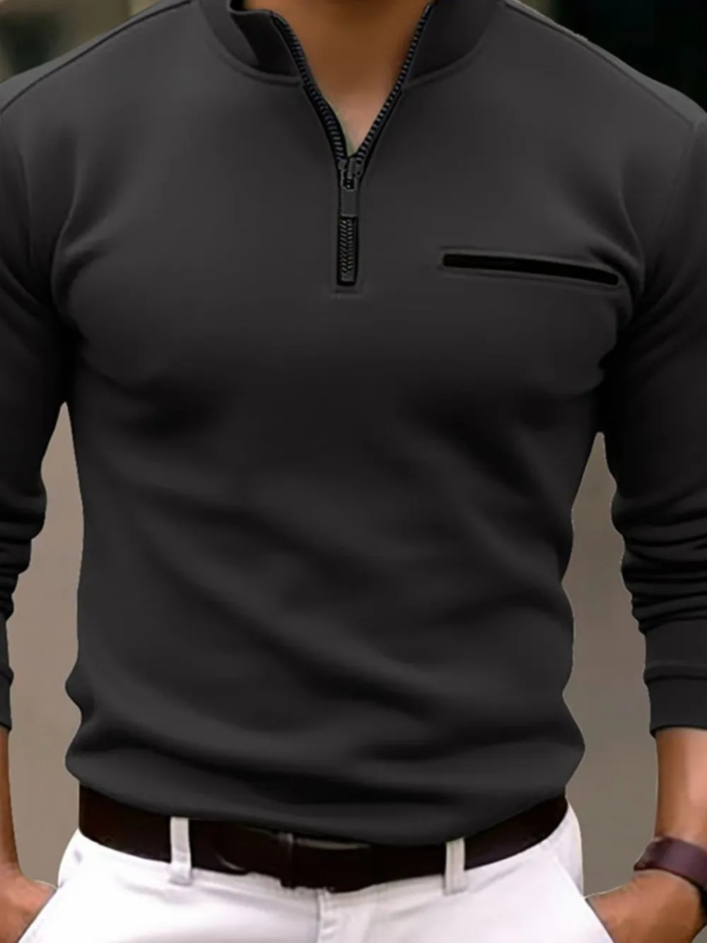 Men's Full Size Quarter Zip Long Sleeve Polo Plus Size, image 3