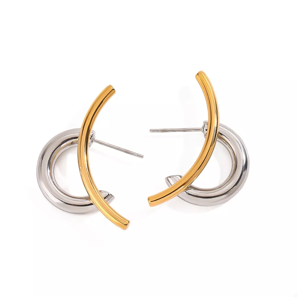 Two-Tone Modern C-Hoop Earrings, image 6