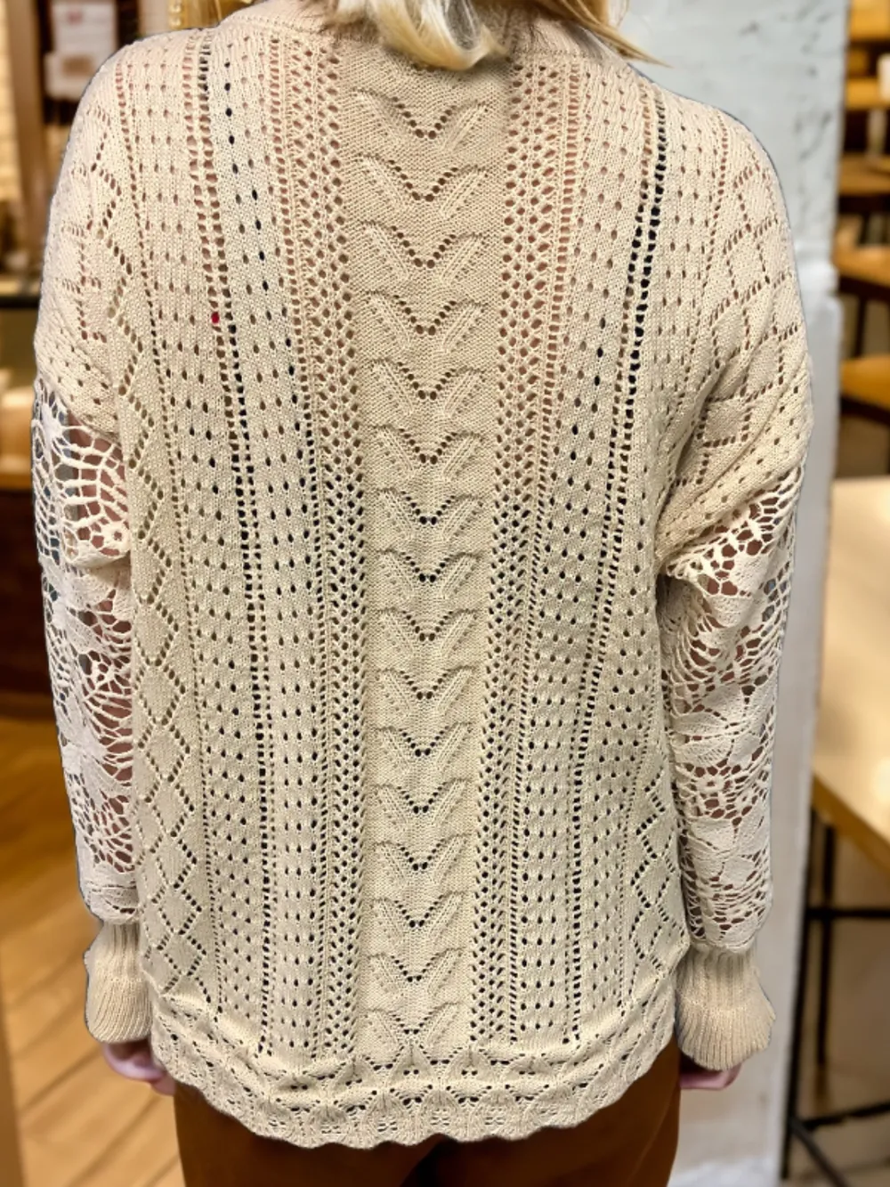 Eyelet Button Up Lantern Sleeve Cardigan, image 7