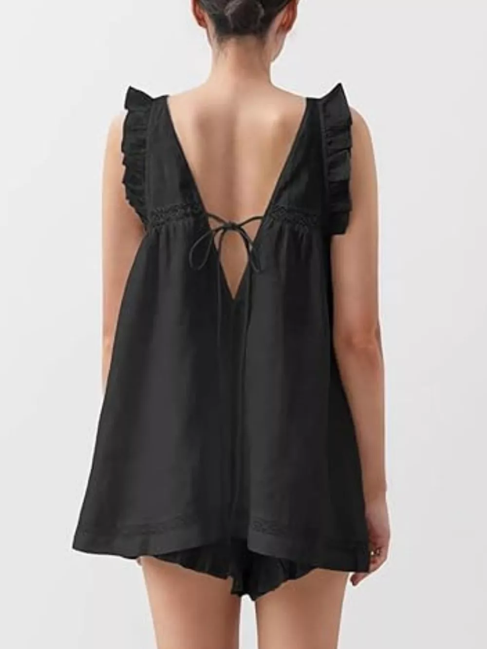 Ruffle Trim V-Neck Top and Shorts Set, image 5