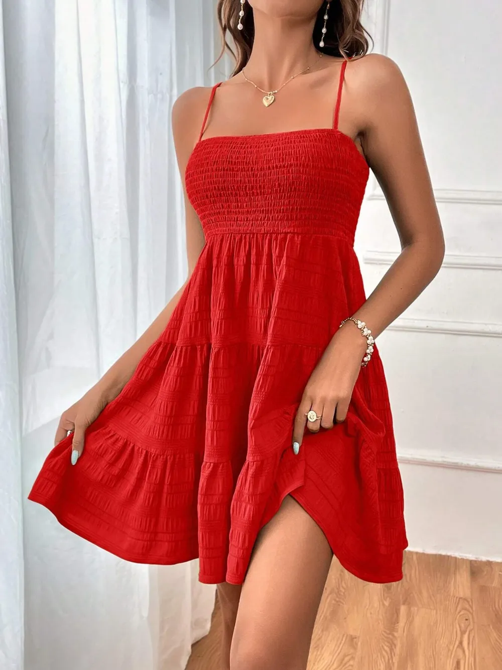 Smocked Tiered Sleeveless Mini Dress, image 11