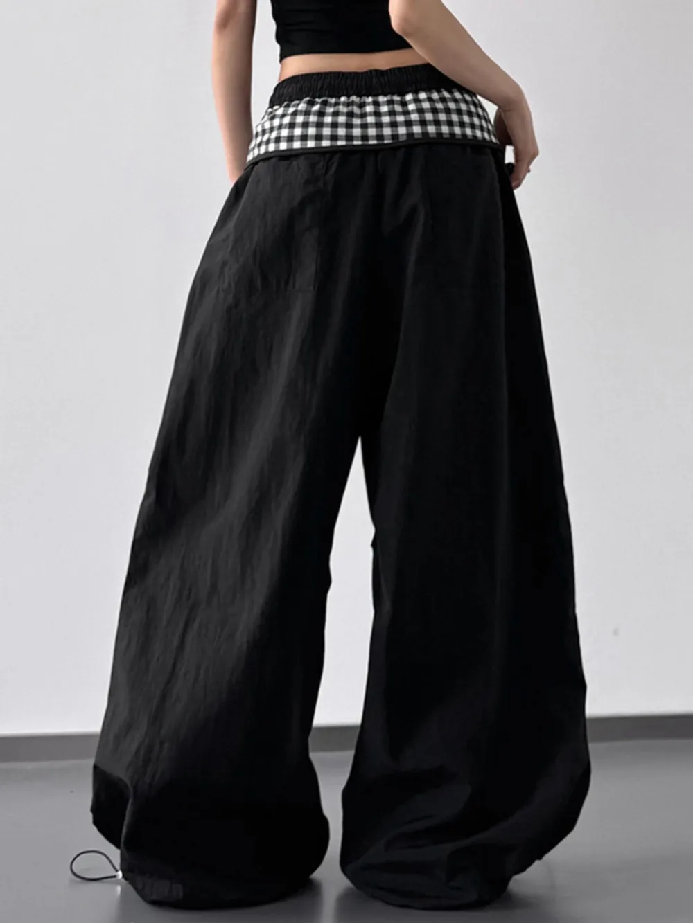 Wide Leg Pants with Checkered Detail, image 6