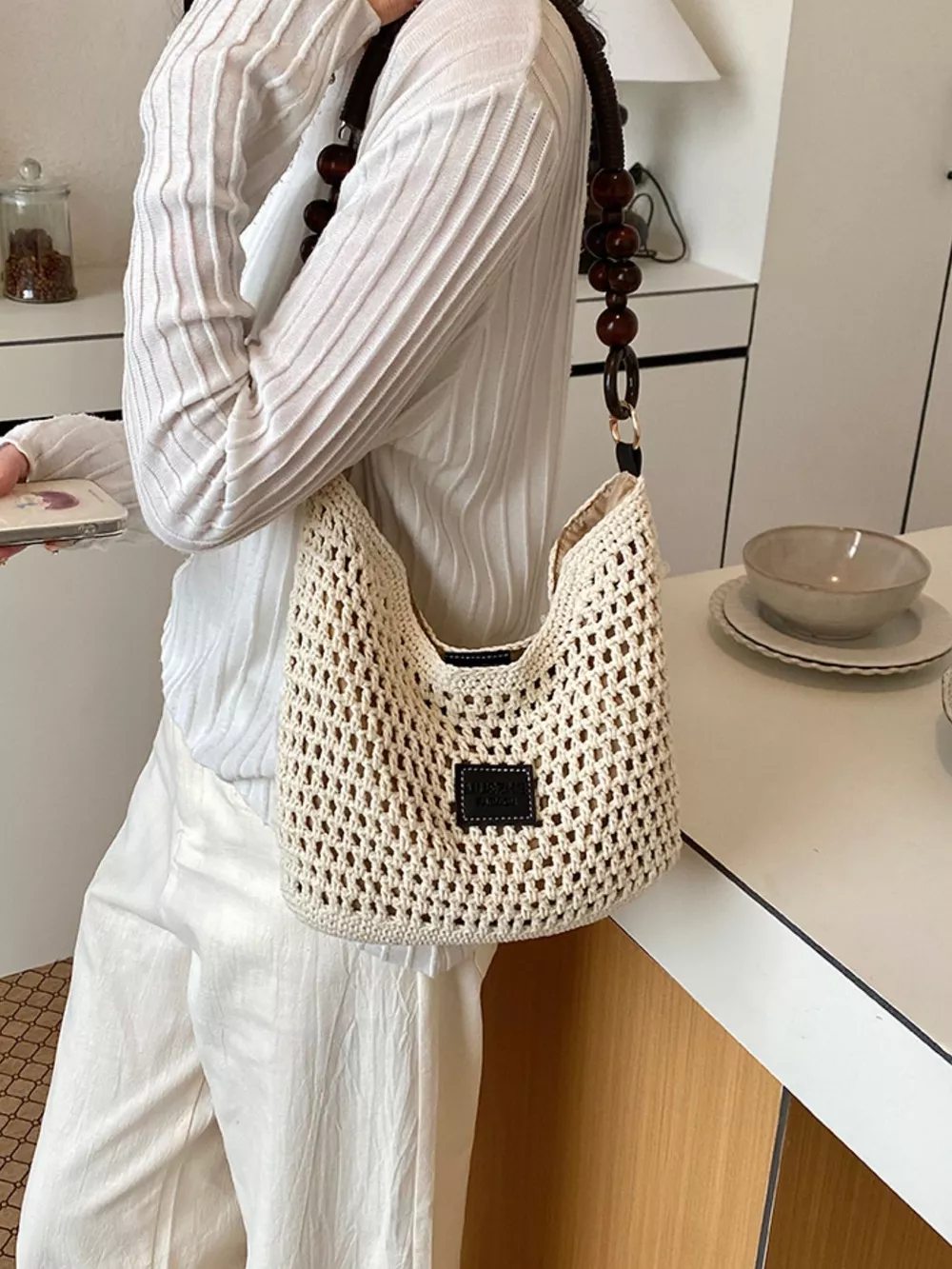 Crochet Knit Shoulder Bag, image 5