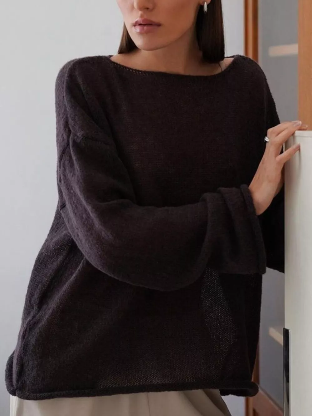 Boat Neck Dropped Shoulder Sweater, image 14