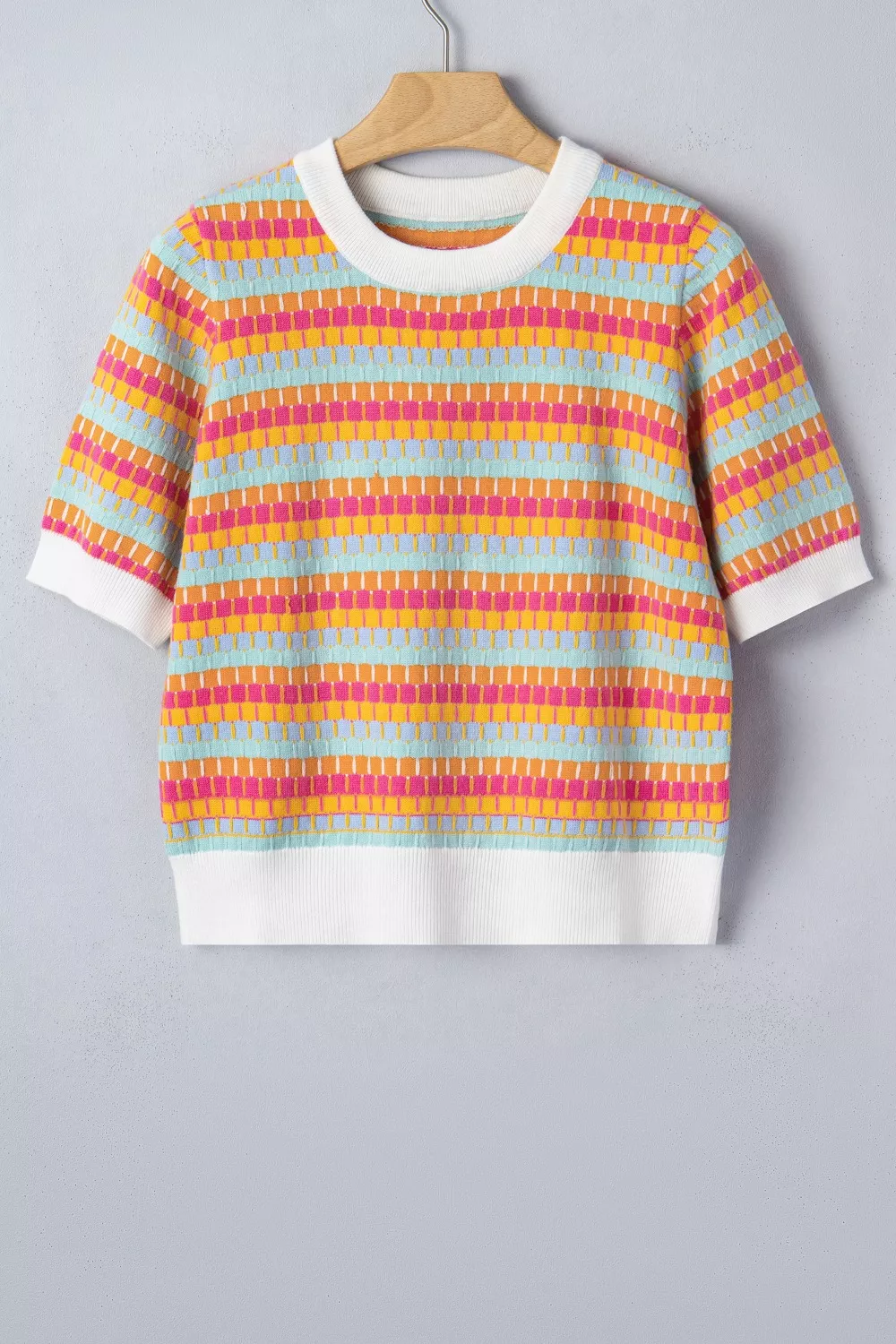 Abstract Striped Knit Short Sleeve Sweater, image 3