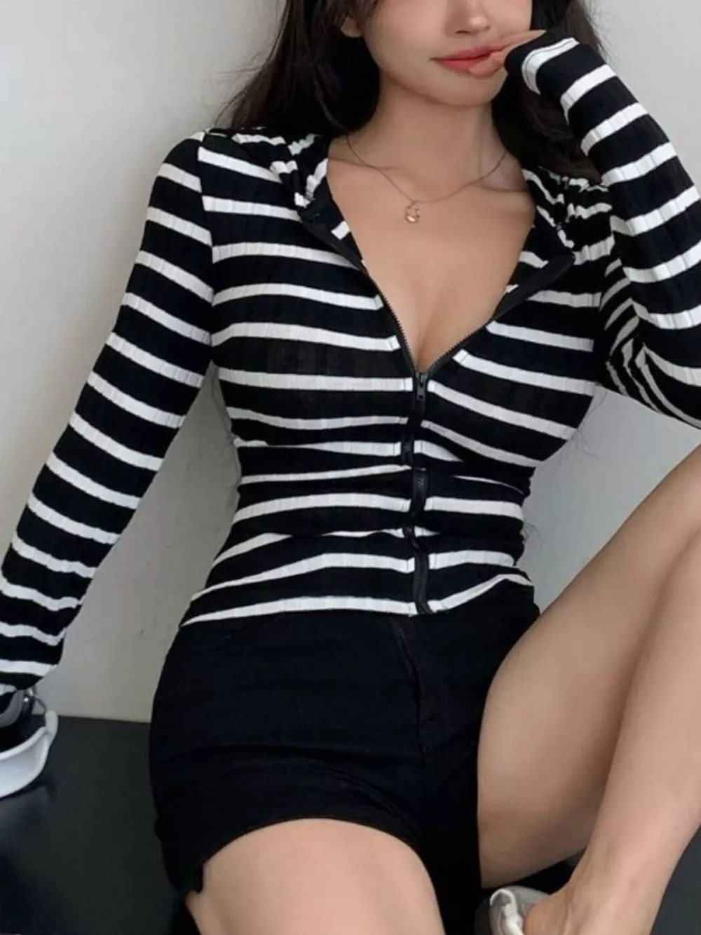 Striped Zip-Up Hooded Top, image 6