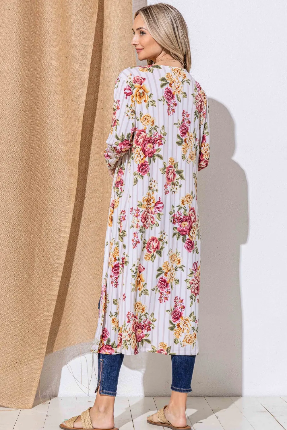 Floral Kimono Open Front Longline Cardigan, image 2