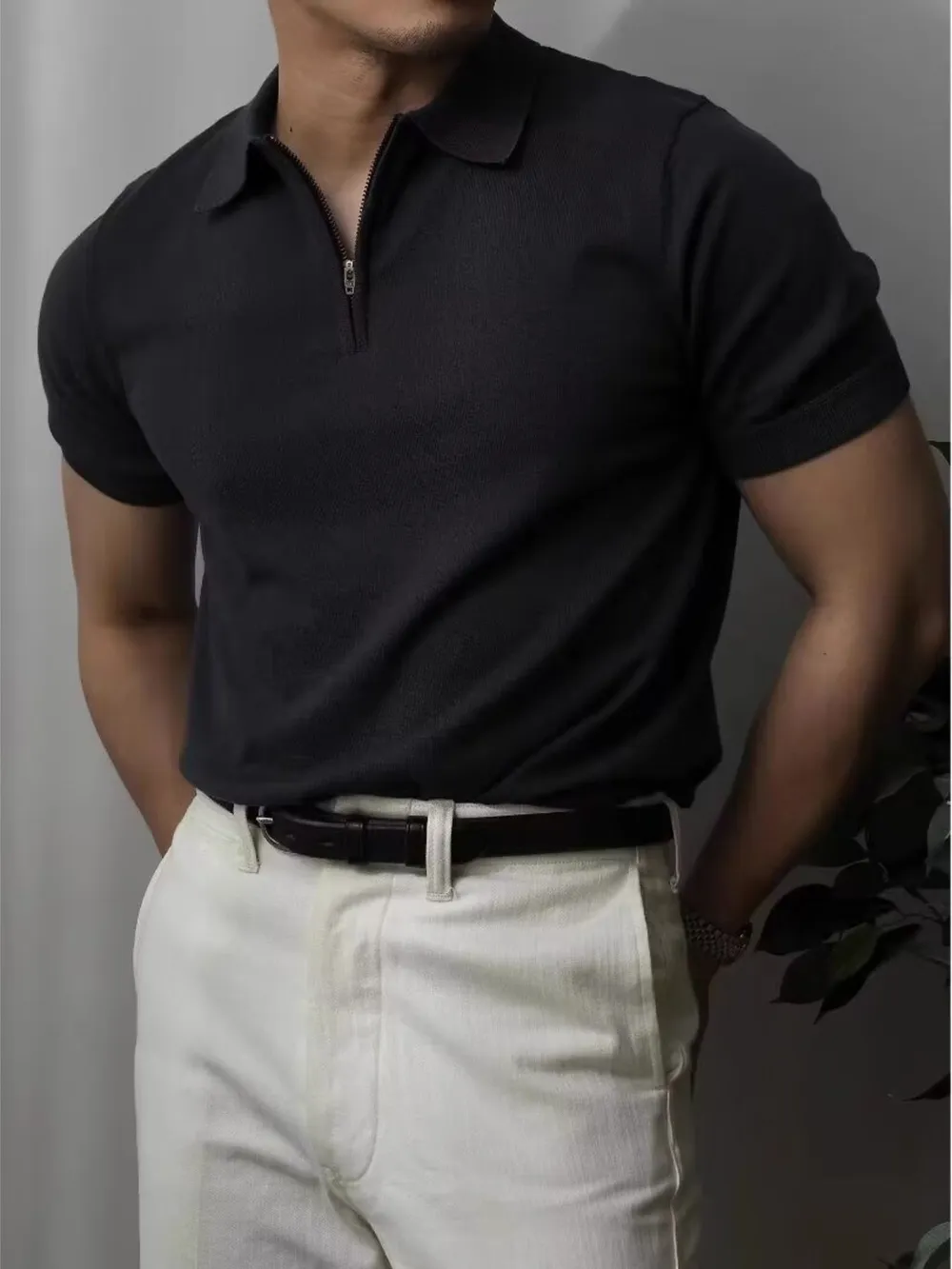 Men's Full Size Zip Collar Short Sleeve Polo Plus SIze, image 2