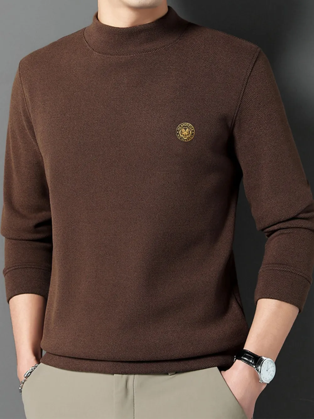 Men's Plus Size Mock Neck Long Sleeve Top, image 2