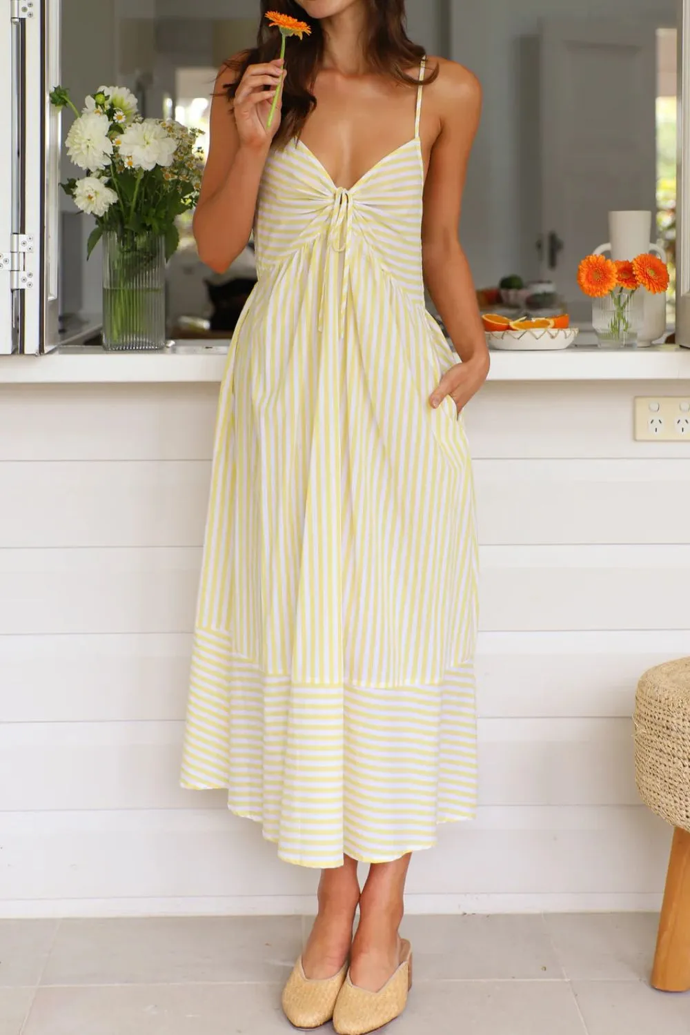 Smocked Back Striped Sleeveless Midi Dress, image 10