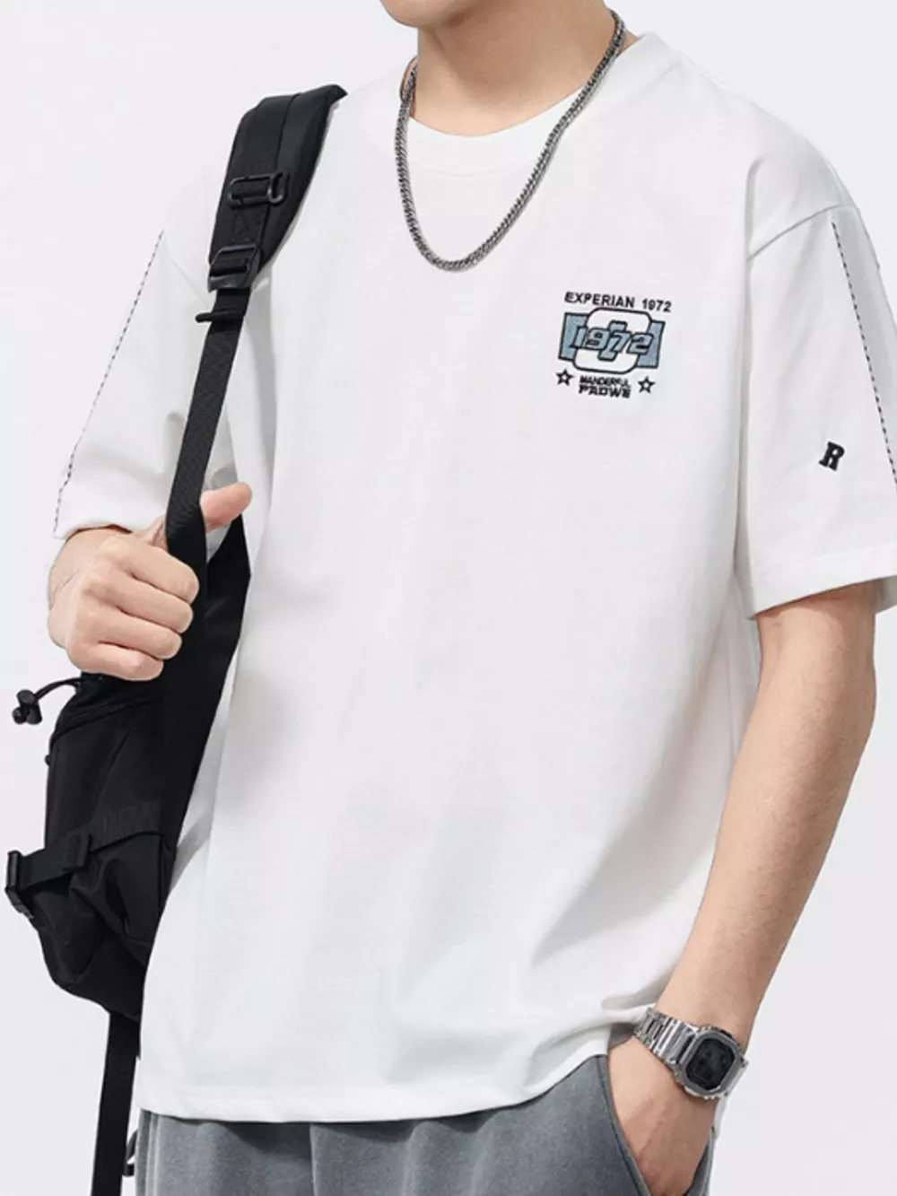 Men's Plus Size Embroidery Pattern Oversized T-Shirt, image 5
