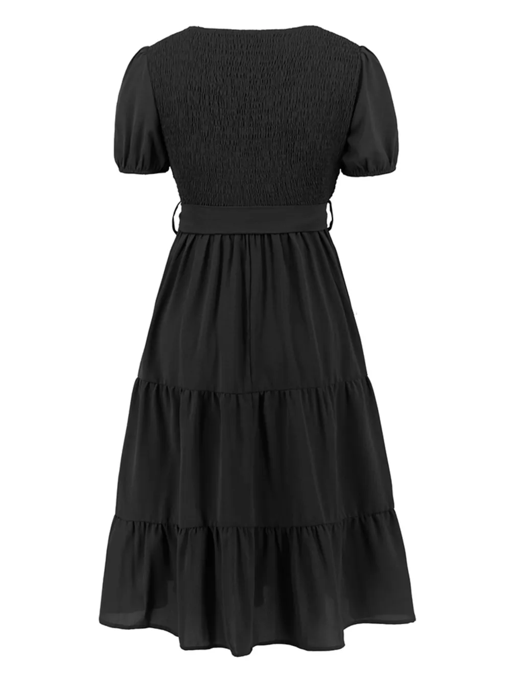 Smocked Tie Front Short Sleeve Tiered Dress, image 14